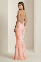 Yellow Spaghetti Straps Sheath Long Prom Dresses With Floral Embroidery oaklynwear