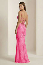 Yellow Spaghetti Straps Sheath Long Prom Dresses With Floral Embroidery oaklynwear