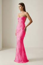 Yellow Spaghetti Straps Sheath Long Prom Dresses With Floral Embroidery oaklynwear