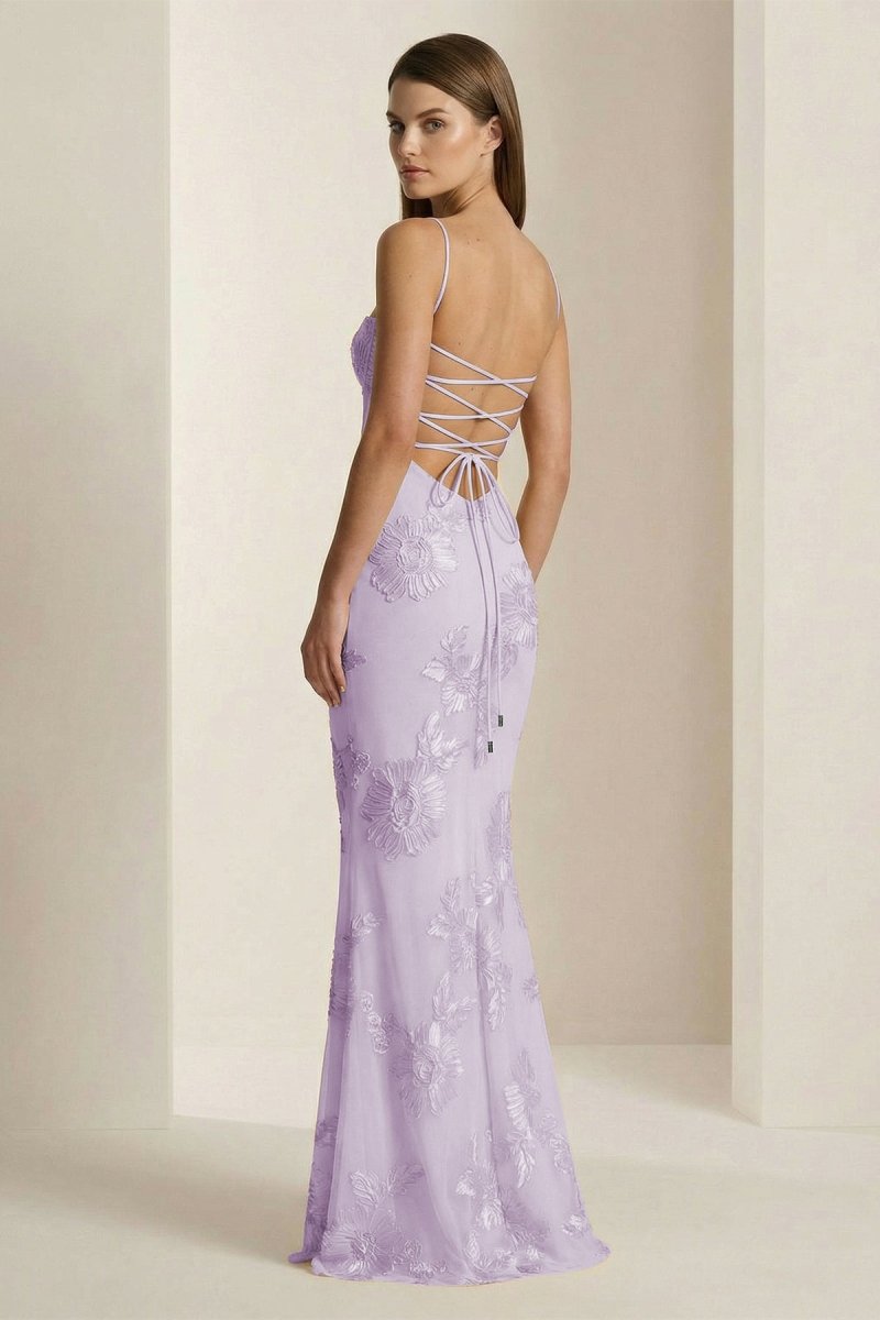 Yellow Spaghetti Straps Sheath Long Prom Dresses With Floral Embroidery oaklynwear