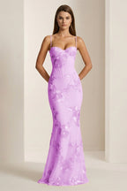 Yellow Spaghetti Straps Sheath Long Prom Dresses With Floral Embroidery oaklynwear