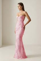 Yellow Spaghetti Straps Sheath Long Prom Dresses With Floral Embroidery oaklynwear