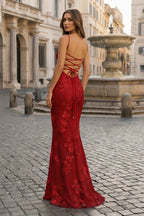 Yellow Spaghetti Straps Sheath Long Prom Dresses With Floral Embroidery oaklynwear