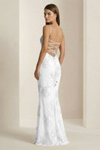 Yellow Spaghetti Straps Sheath Long Prom Dresses With Floral Embroidery oaklynwear