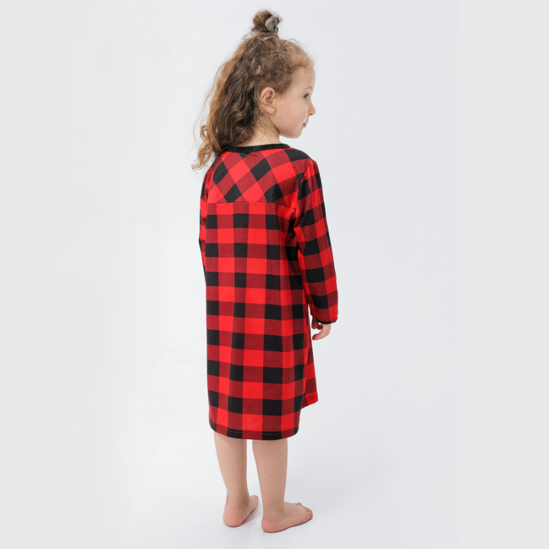 Family wearing matching red and black buffalo plaid Christmas pajamas - view 10