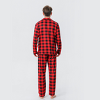 Family wearing matching red and black buffalo plaid Christmas pajamas - view 8