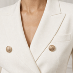 Double-breasted white cropped blazer with gold-tone buttons and matching pleated skirt - view 10
