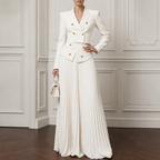 Double-breasted white cropped blazer with gold-tone buttons and matching pleated skirt - view 2