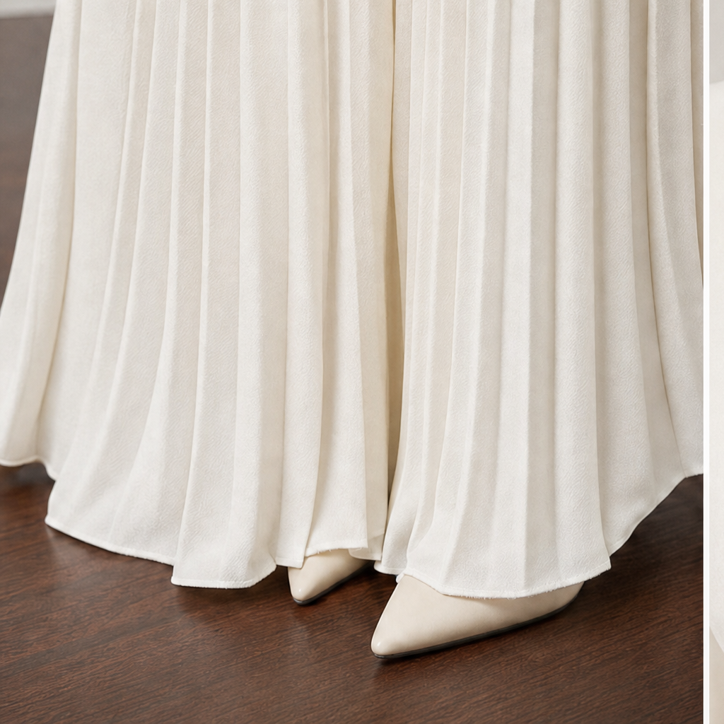 Double-breasted white cropped blazer with gold-tone buttons and matching pleated skirt - view 9
