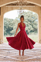 Floral jacquard halter midi dress with a plunging neckline and a full flared skirt - view 15