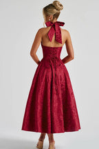 Floral jacquard halter midi dress with a plunging neckline and a full flared skirt - view 20