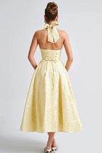Floral jacquard halter midi dress with a plunging neckline and a full flared skirt - view 34