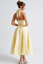 Floral jacquard halter midi dress with a plunging neckline and a full flared skirt - view 39