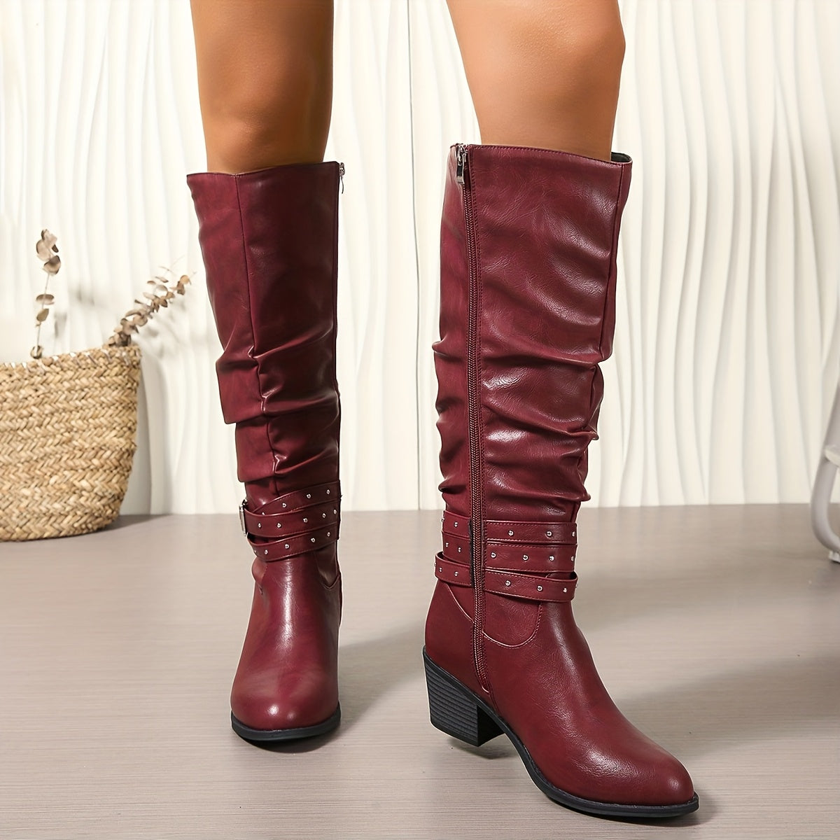 Ragnhild | Women's Knee High Slouch Boots with Buckle oaklynwear