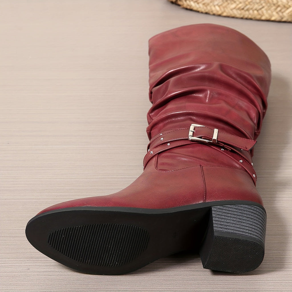 Ragnhild | Women's Knee High Slouch Boots with Buckle oaklynwear