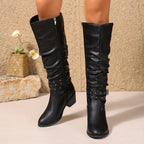 Ragnhild | Women's Knee High Slouch Boots with Buckle oaklynwear