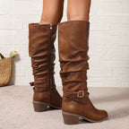 Ragnhild | Women's Knee High Slouch Boots with Buckle oaklynwear