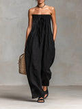 Greta | Women's Minimalist Loose-Fitting Linen Blend Strapless Jumpsuit With Tie Closure oaklynwear