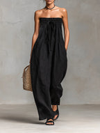 Greta | Women's Minimalist Loose-Fitting Linen Blend Strapless Jumpsuit With Tie Closure oaklynwear