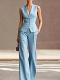 Sky-blue Pinstripe Sleeveless Vest And Trousers 2-Piece Suit oaklynwear
