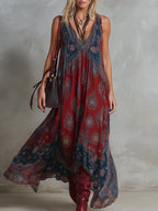 Indira | Ethnic Print Chiffon Maxi Dress oaklynwear