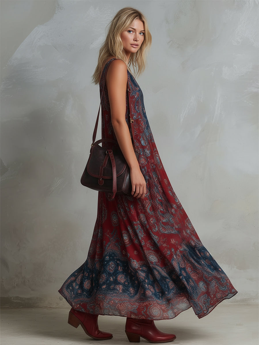 Indira | Ethnic Print Chiffon Maxi Dress oaklynwear