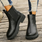 Women's platform Chelsea ankle boots with elastic side panels and chunky lug sole - view 9
