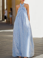 Marina | Striped Halter Neck Maxi Dress oaklynwear
