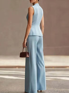 Sky-blue Pinstripe Sleeveless Vest And Trousers 2-Piece Suit oaklynwear