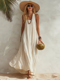 Elegant Coastal Resort Cream White Sleeveless Maxi Dress oaklynwear