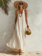 Ivory | Pleated Chiffon Sleeveless Maxi Dress oaklynwear