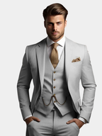 Tailored men's blazer set with notch lapels and slim trousers