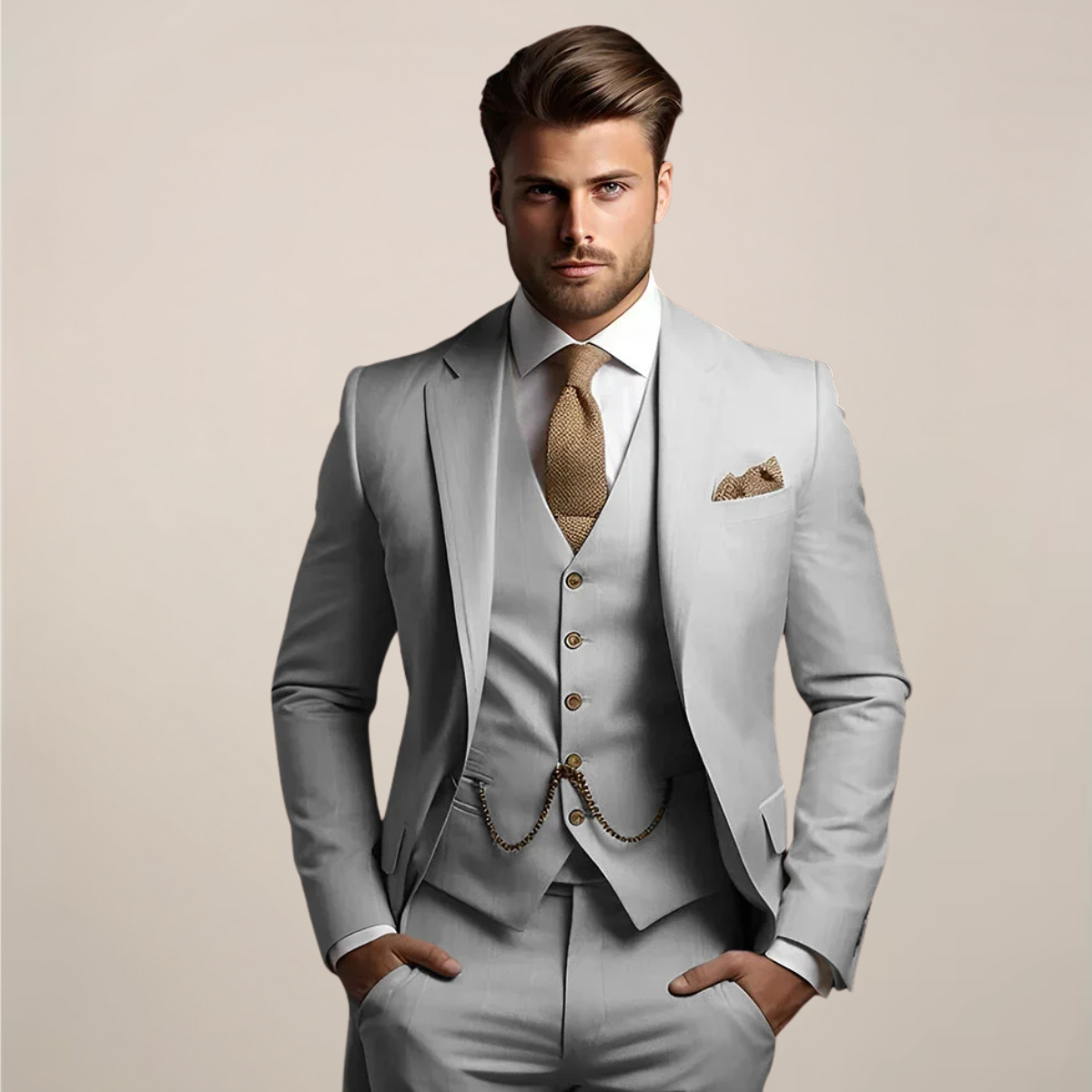 Tailored men's blazer set with notch lapels and slim trousers - view 2