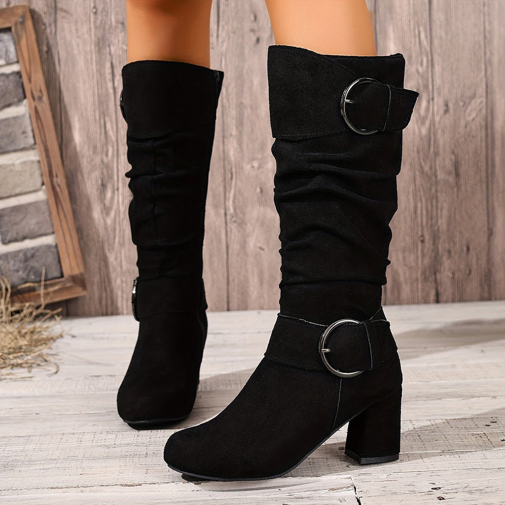 Hedvig | Women's Knee High Slouchy Block Heel Boots oaklynwear
