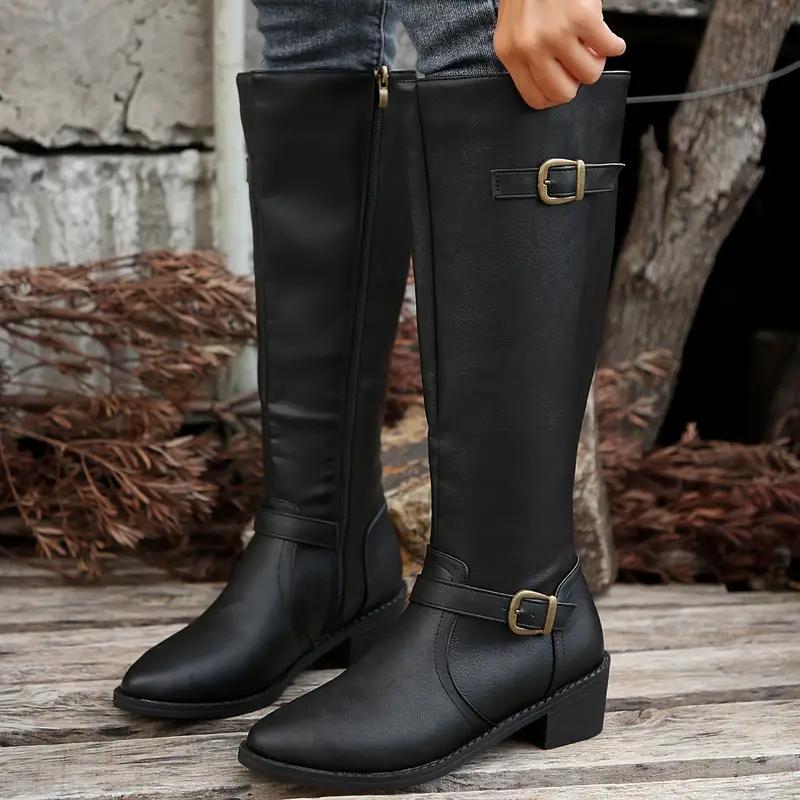 Calixta | Women's Knee High Leather-Look Buckle Boots oaklynwear