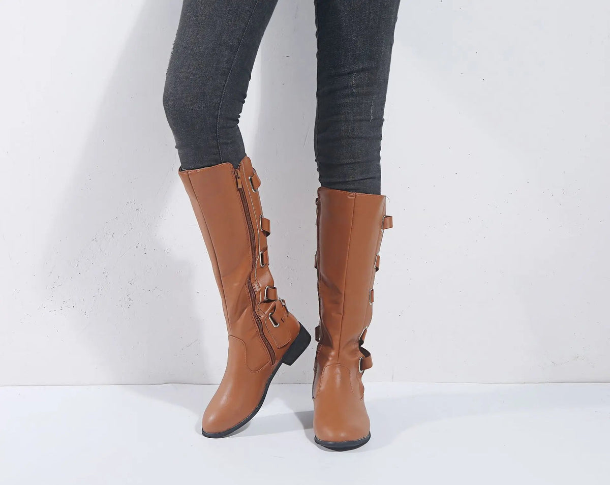 Kalinda | Women's Knee High Riding Boots with Buckles oaklynwear
