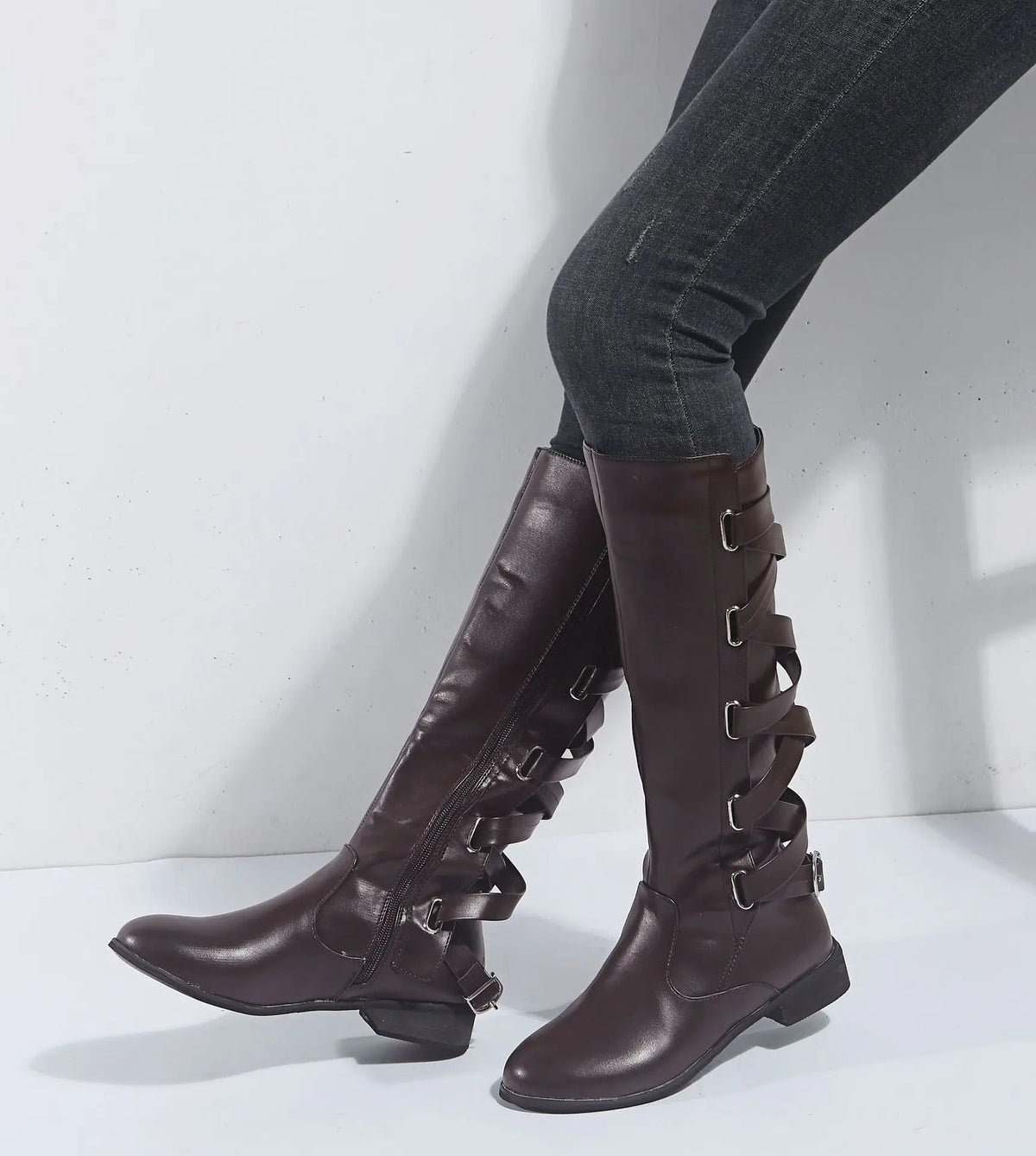 Kalinda | Women's Knee High Riding Boots with Buckles oaklynwear