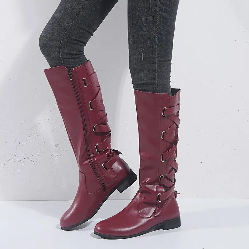Kalinda | Women's Knee High Riding Boots with Buckles oaklynwear