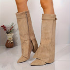 Talitha | Women's Knee High Suede-Look Block Heel Boots oaklynwear
