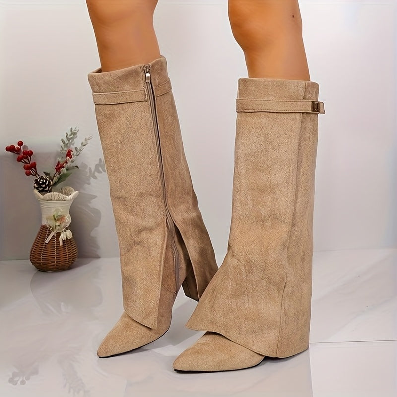 Talitha | Women's Knee High Suede-Look Block Heel Boots oaklynwear