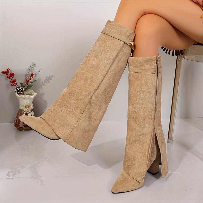 Talitha | Women's Knee High Suede-Look Block Heel Boots oaklynwear