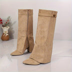 Talitha | Women's Knee High Suede-Look Block Heel Boots oaklynwear