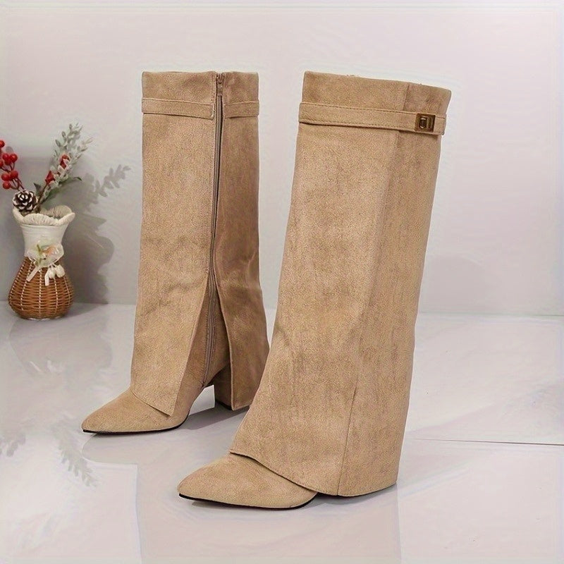 Talitha | Women's Knee High Suede-Look Block Heel Boots oaklynwear