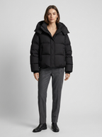 Oversized hooded puffer jacket for women with quilted channels and toggle hem - view 2
