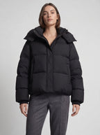 Oversized hooded puffer jacket for women with quilted channels and toggle hem - view 4