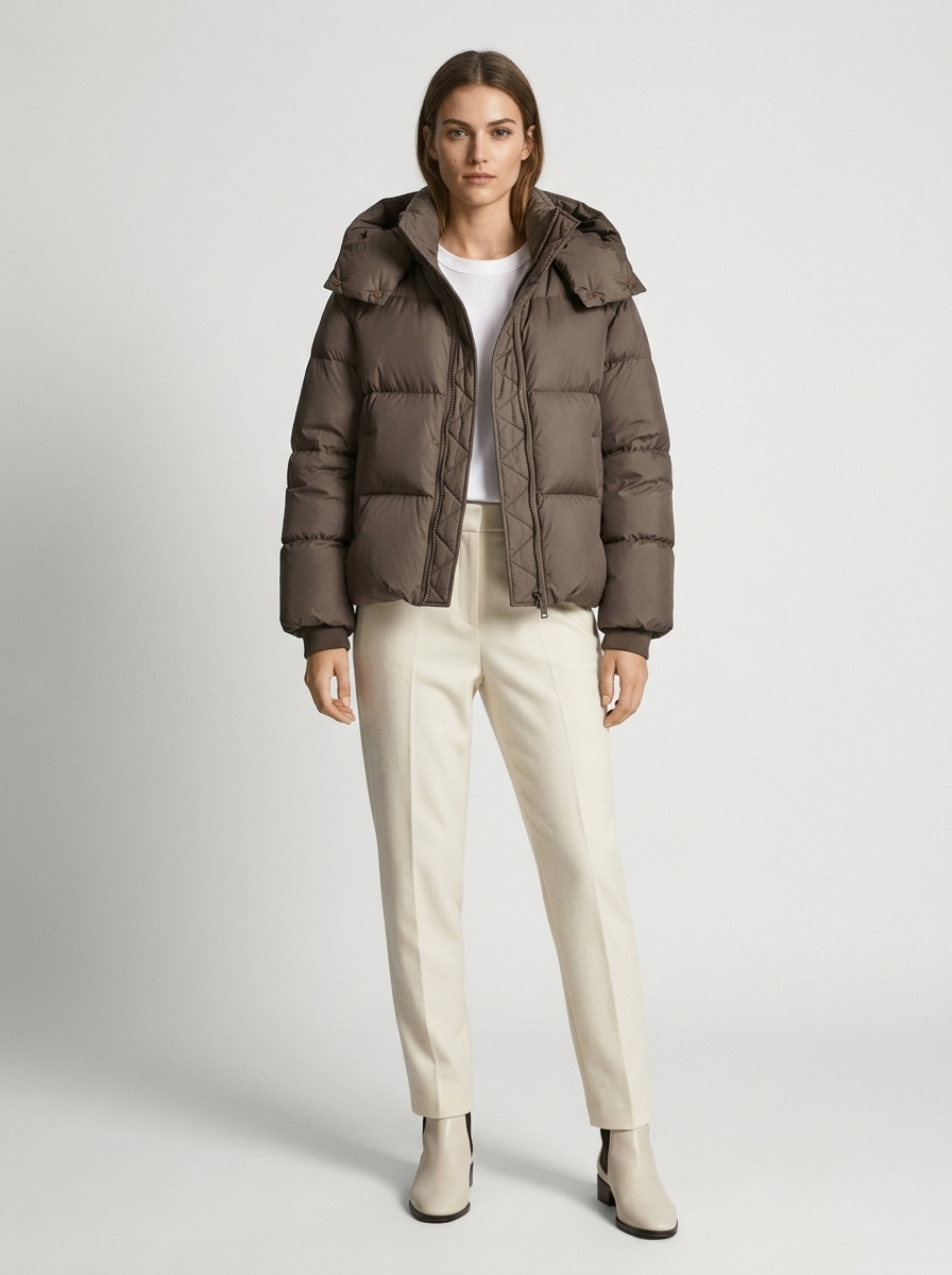 Oversized hooded puffer jacket for women with quilted channels and toggle hem - view 7