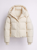 Oversized hooded puffer jacket for women with quilted channels and toggle hem - view 8