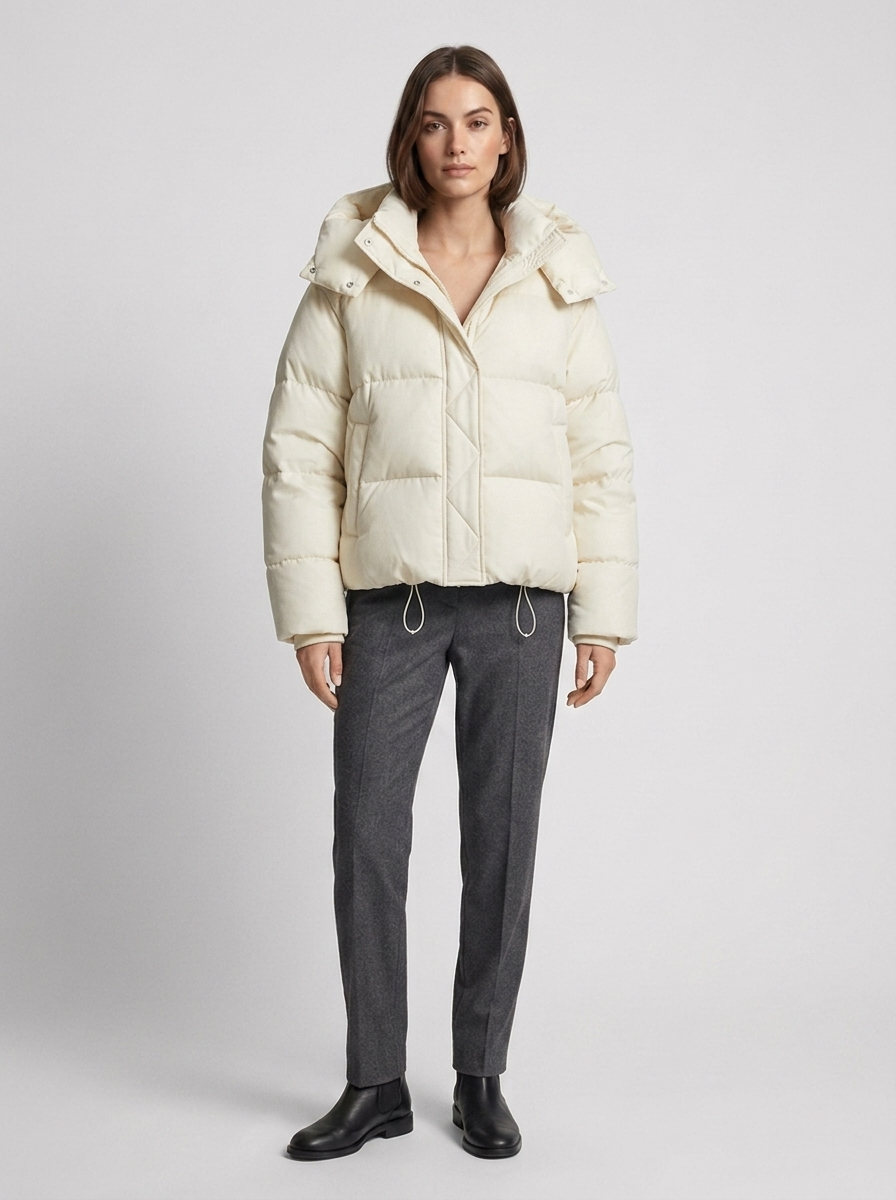 Oversized hooded puffer jacket for women with quilted channels and toggle hem - view 9