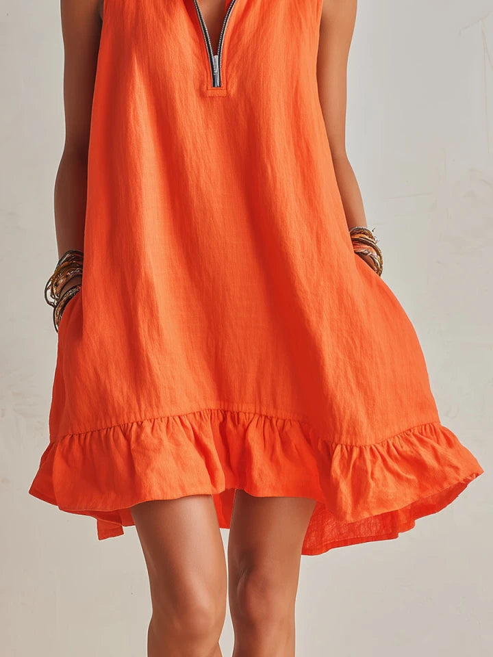 Sunny | Orange Linen Ruffle Mini Dress oaklynwear