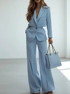 Slim-Fit Blazer And Wide-Leg Trousers 2-Piece Suit oaklynwear